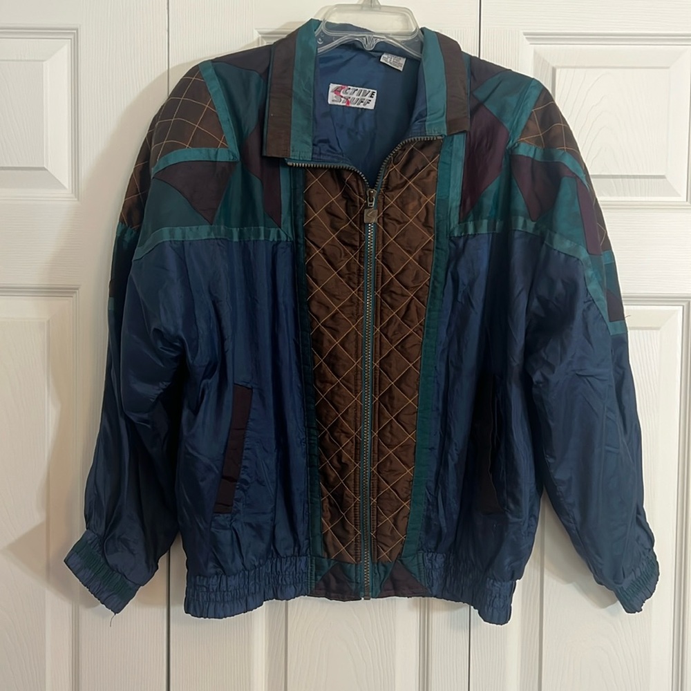 Vintage 80s Colorblock Active Stuff Windbreaker Jacket with Shoulder Pads J1